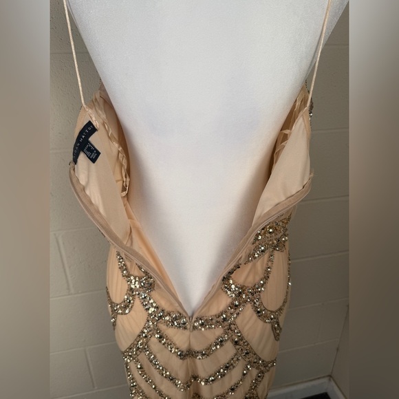 Aidan Mattox Beige Dress With Gold Sequin and Spaghetti Straps Size 4 - Picture 3 of 13